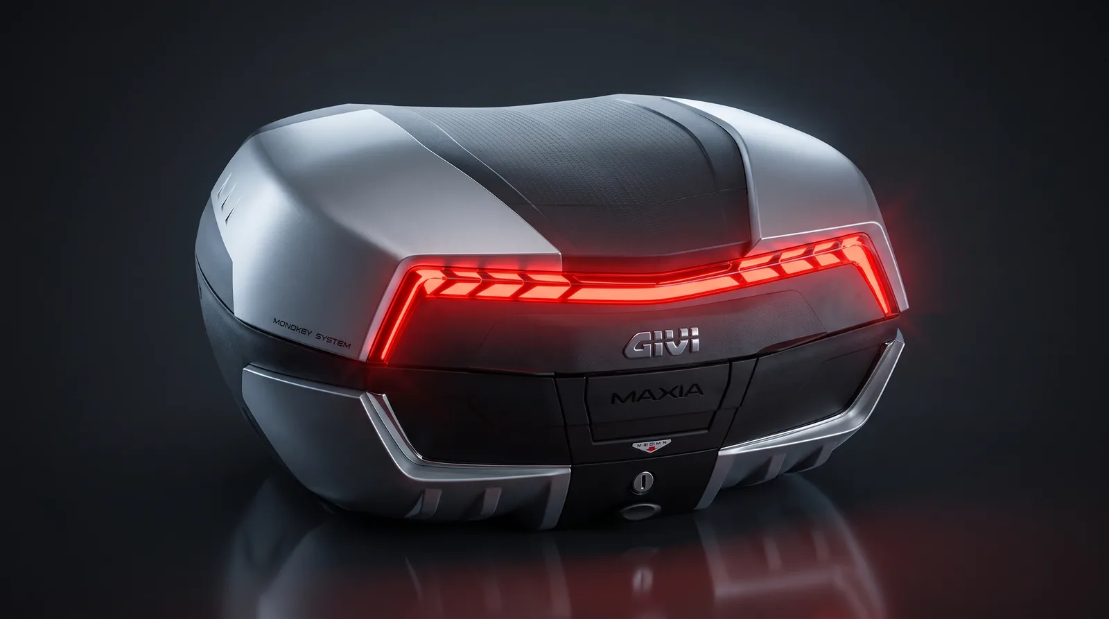 GIVI Maxia 5 V58 hátsó doboz világító LED-hátlámpával — stúdiófelvétel