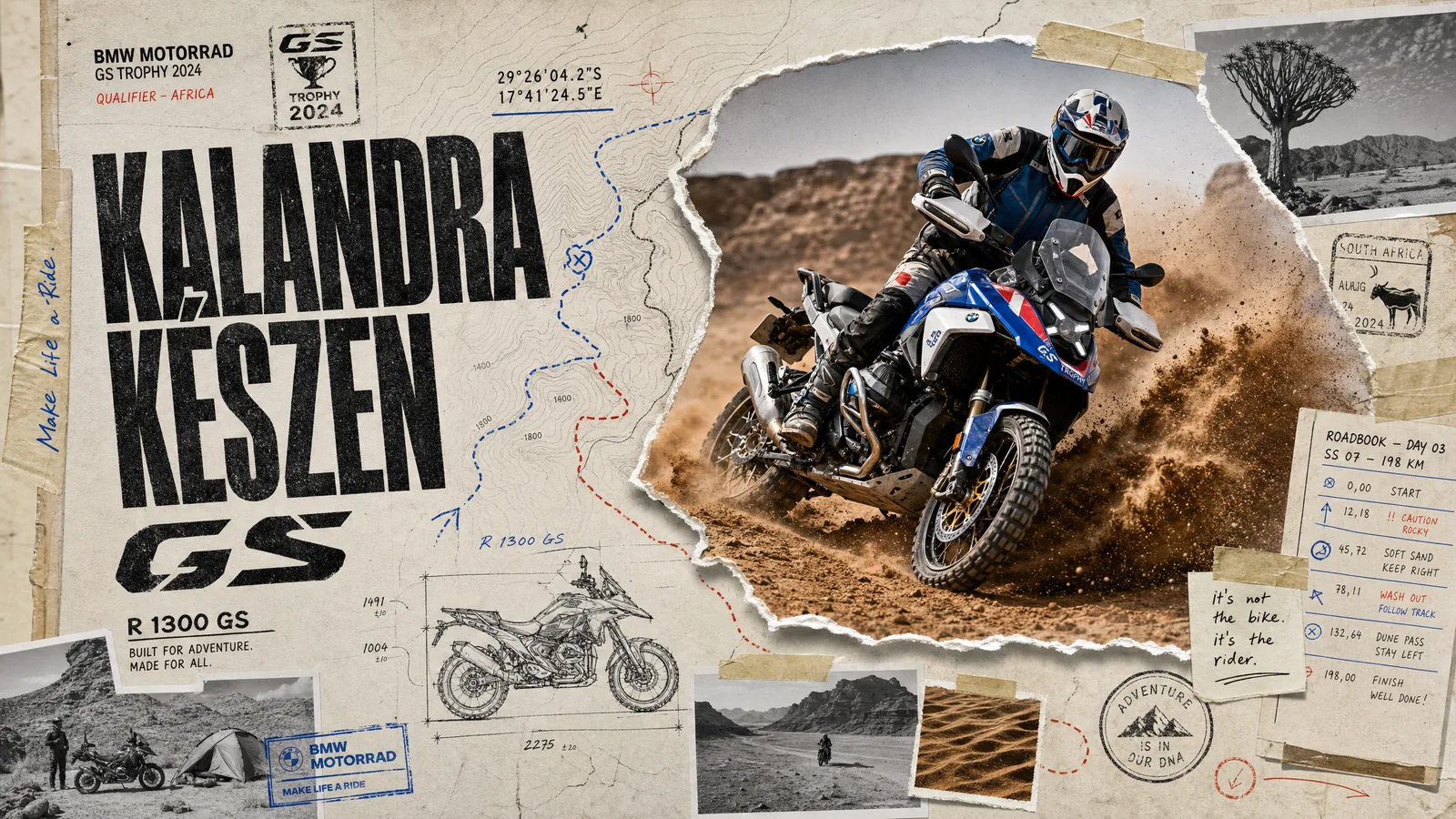 BMW R 1300 GS Trophy editorial collage motion graphic, rétegenként felépülő poszter